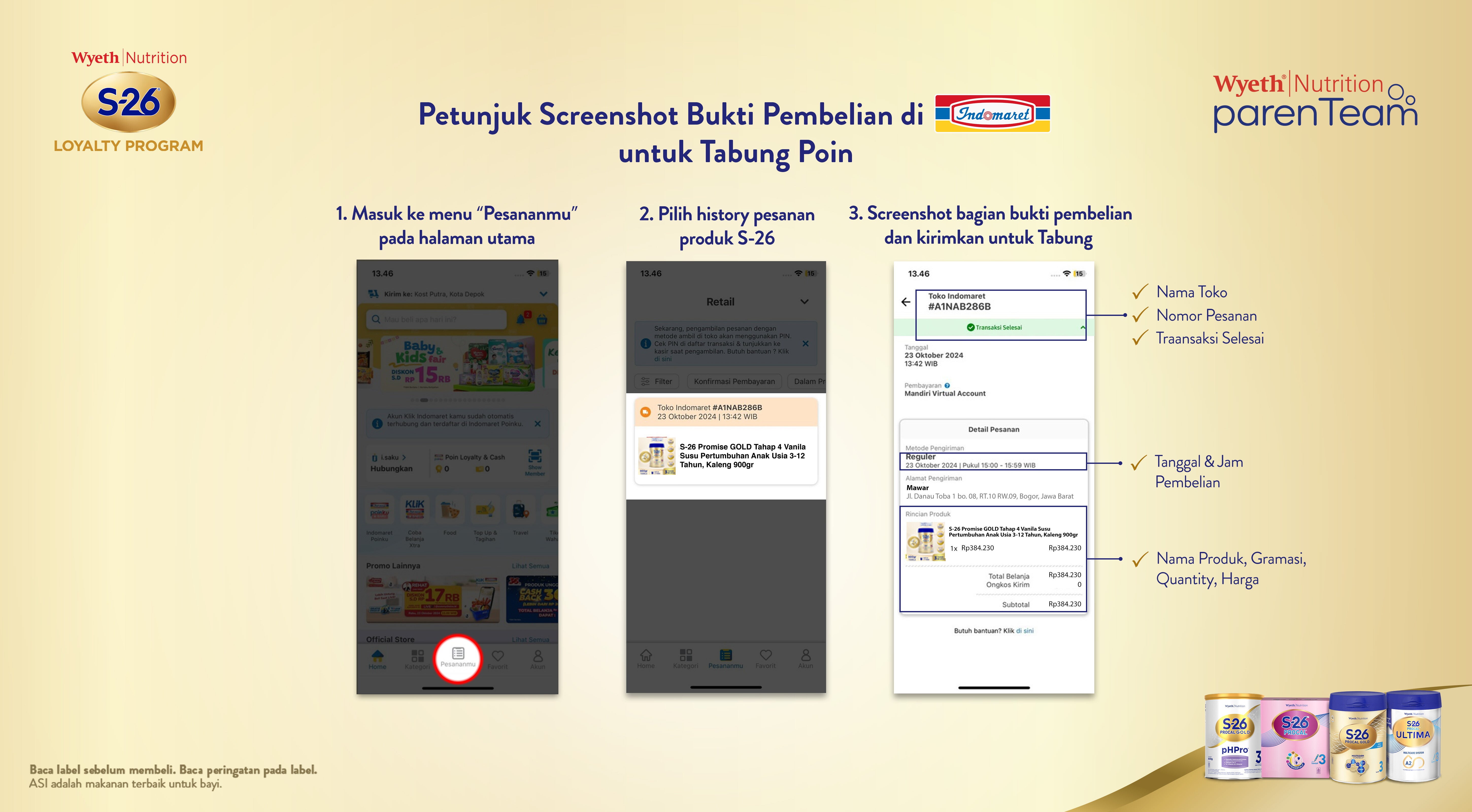 Petunjuk screenshot bukti Pembelian di Indomaret untuk tabung poin